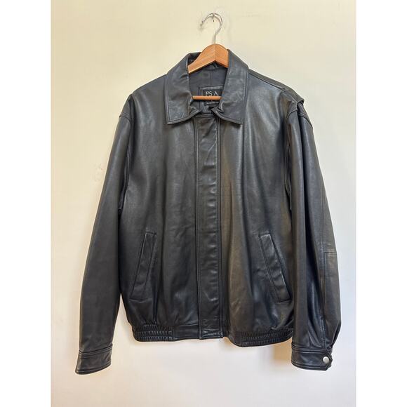 Jos. A. Bank Men’s Black Leather Bomber Jacket Size Medium Old Money Mob